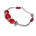 8-Inch Silver Flower Red Coral Bead Link Bracelet Chain Jewellery - Silver & Red