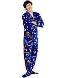 Blue Outer Space and Robots Print Cotton Flannel Pajamas