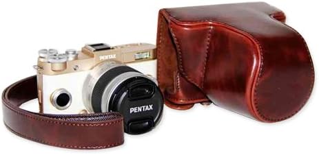 DSstyles Retro PU Leather Camera Case Bag Cover for Pentax QS1 Q-S1 Digital Camera 5-15mm Lens with Strap - Deep Brown