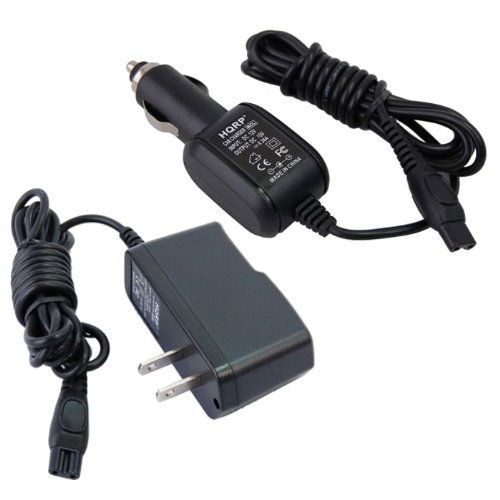 HQRP Kit Car Charger + AC Power Adapter compatible with Philips Norelco 7115X, 7120X, 7140XL, 7240XL, 7260XL, 7310XL Razor / Shaver plus Coaster