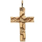 14K Yellow Gold Nail Design Cross Pendant