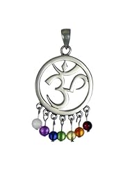 Sterling Silver Om Aum Pendant With Chakra Stones Buddhist Jewelry