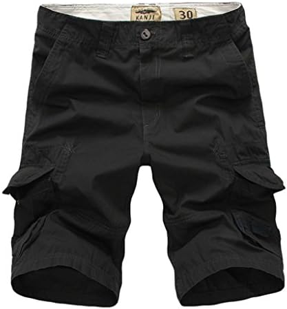 GUSER Men's Baggy Cotton Army Style Summer Beach Cargo Shorts Black 30