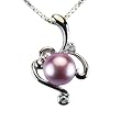 Vine Spiral Lavender Cultured Pearl Cubic Zirconia Platinum Overlay CAREFREE Sterling Silver Pendant w. Silver Chain Necklace