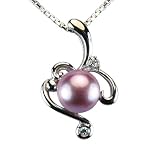 Vine Spiral Lavender Cultured Pearl Cubic Zirconia Platinum Overlay CAREFREE Sterling Silver Pendant w. Silver Chain Necklace