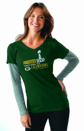 NFL Women's Green Bay Packers Superbowl XLV Layered Triblend Tee (Dark Green/Athletic Grey, Large)