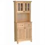 Natural Wood Buffet with Top and 2-Glass Door Hutch