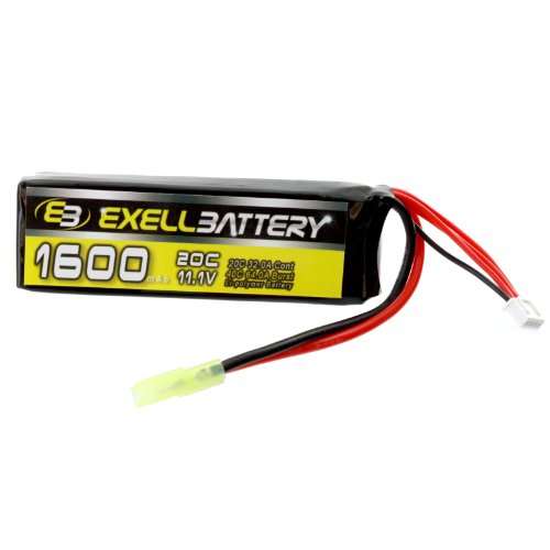 Exell Battery 11.1V 1600mAh 20C Li-PO Airsoft Battery Mini Tamiya Connector