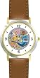 Jewish Holiday Symbols of Purim & Rosh Hashanah Judaica Jewish Theme - WATCHBUDDY&reg; DELUXE TWO-TONE THEME WATCH - Arabic Numbers - Brown Leather Strap-Women's Size-Small