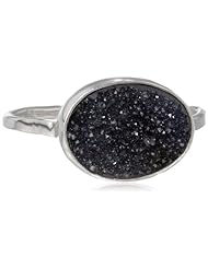Melissa Joy Manning Sterling Silver Bezel Set Horizontal Oval Black Druzy Ring, Size 7