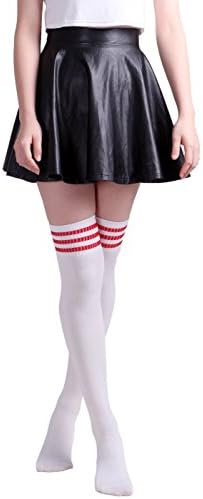 Unisex Extra Long Thigh High Stripe Referee Athletic Soccer Rugby Football Socks (White red)
