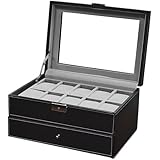 Best Choice Products Watch Box Large 20 Mens Black Leather Display Glass Top Jewelry Case Organizer, Black