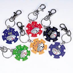 Poker Casino Chip Keychains - Assorted - (1 DOZEN)