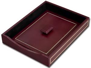 Burgundy Leather 24Kt Gold Tooled Letter Tray w/Lid