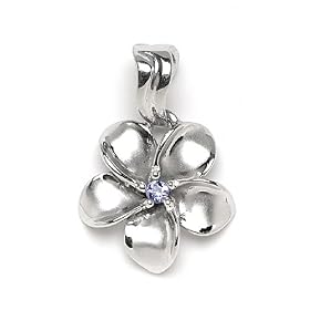 Plumeria Pendant with Tanzanite in 14K White Gold - Large by Maui Divers of Hawaii