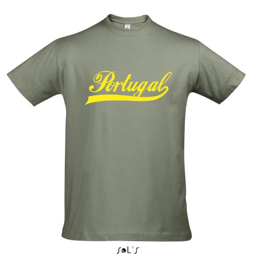 T-Shirt Portugal Oldschool LÄNDERSHIRT EM / WM FAN Trikot S-XXL , Khaki – gelb , S