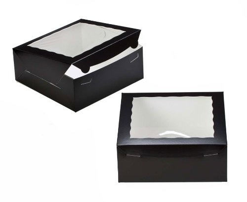 Dress My Cupcake Lock and Tab Window Cupcake Box with Lid, Black/White, Set of 100