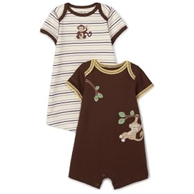 Little Me Monkey Time Romper, Brown, 12 Months, 2 Pack