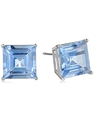 10k Gold Princess Square Gemstone Earrings Studs (8mm )