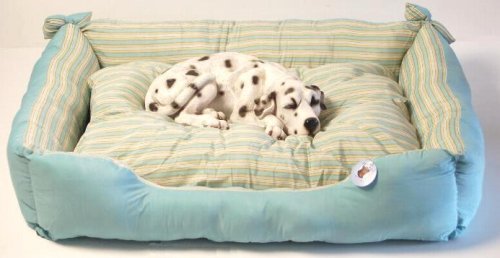 dog bed - dog cushion 35'' x 28'' lightblue/stripes #5302H