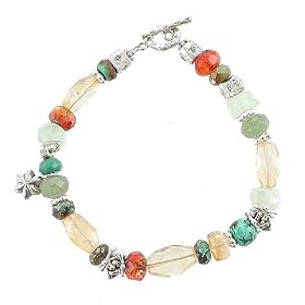 Turquoise, Citrine, Prehinite, and Czech Glass Bracelet with Sterling Accent Beads, #8133