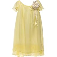 Girls Chiffon   Knee Length  Dress With a Ribbon  and Ruffles and Pearls