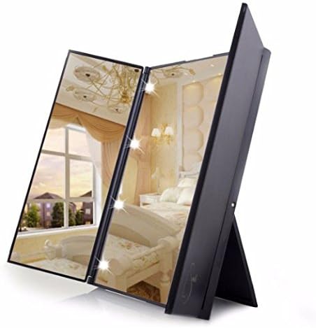 Lighted Led Travel Mirror, Micobuy Tri-Fold Lighted Led Mirror / Vanity Mirror / Lighted Travel Mirror / Pocket Mirror / Compact Mirror/3 Way Mirror With LED