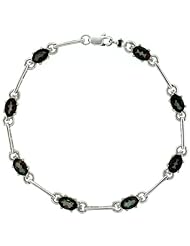 10k White Gold Dash Bar Tennis Bracelet w/ 0.05 Carat Brilliant Cut Diamonds & 4.0 Carats Oval Cut Mystic Topaz Stones, 3/16 in. (5mm) wide