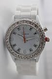 Women's Geneva White Light Up Watch Silicone Rubber Jelly with CZ Crystal Rhinestones Face Bling Bezel