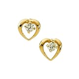 14K Yellow Gold Cubic Zirconia Children's Heart Earrings