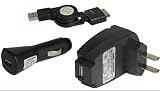 4 Piece Value Combo Accessory Bundle Kit: USB Car Charger + USB