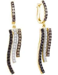 1 cttw 14k Yellow Gold Hoop Drop Earrings Black Diamond Hoop Drop Earrings (Real Diamonds: 1 cttw)