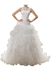  Illusion Lace  Satin Natural   Waistline  Ball Gown Wedding Dress  With Ruffles
