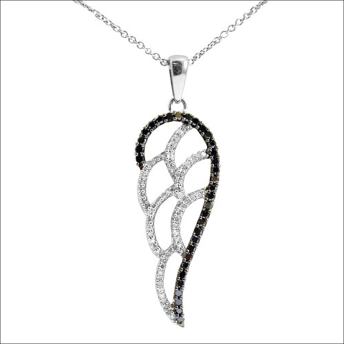 Sterling Silver Angel Wing Pendant Charm Necklace with Diamonds