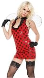 Sexy Womens Outfit Adult Lady Bug Ladybug Costume Red Black Polka Dot Mini Dress Attached Wings