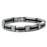 Titanium and Rubber Inlay Men's Link Bracelet 11mm Wide 8.5 Inches