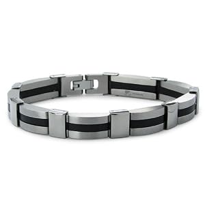 Titanium and Rubber Inlay Men's Link Bracelet 11mm Wide 8.5 Inches