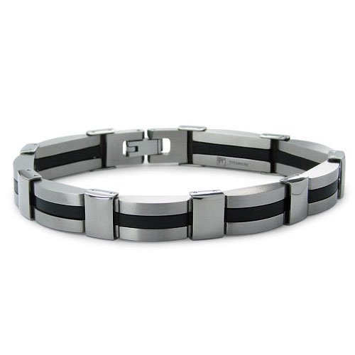 Titanium and Rubber Inlay Men’s Link Bracelet 11mm Wide 8.5 Inches