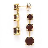 14K GARNET 3 STONE EARRINGS WITH POST GTTW=3.86CT