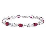 Sterling Silver Created Ruby Cubic Zirconia Bracelet by Cheline, 7.5