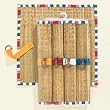 Patio Stripe Straw and Fabric Placemats with Napkin Rings - Set of 4