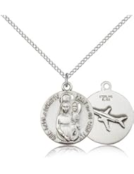 Free Engraving Included Medal- Sterling Silver O/L Our Lady of Loretto Pendant 3/4 x 5/8" 0826SS--w/18" Chain & Box Our Lady & Miraculous Holy Virgin Mary Immaculate Conception Aviators