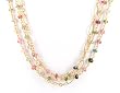 Triple Strand Tourmaline Gemstone Beaded and Figaro Chain Necklace, 15 1/2" Length, #7550
