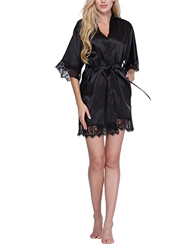 Original Kimono Women's Lace-trimmed Satin Short Kimono Robe Bathrobe Loungewear