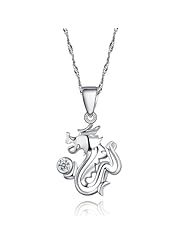 Moon Wings Sterling Silver Solitaire Dragon Pendant w/ 18 Sterling Chain