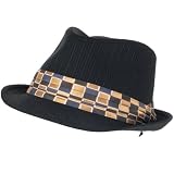 New NWT Cotton Pinstripe Band Necktie Fedora Hat Black Medium Large