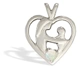 14K White Gold Genuine Round Opal Mother with Child Pendant