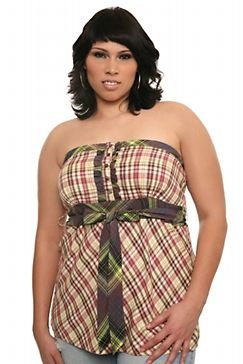 Torrid Plus Size Lime and Fuchsia Plaid Flannel Ruffle Tube Top
