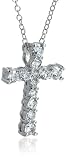 Sterling Silver Cubic Zirconia Cross Pendant, 18"