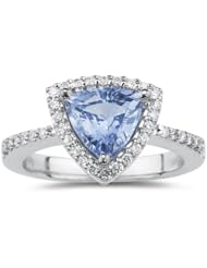 0.24 Cts Diamond Ring & 1.92 Cts Natural Blue Sapphire in 14K White Gold